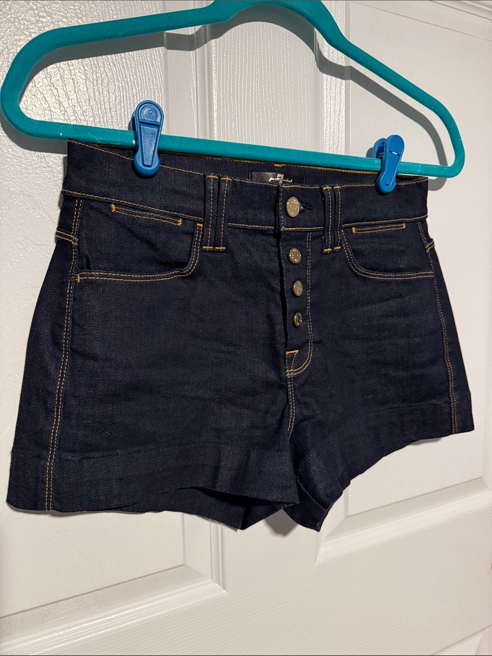 7 for all Mankind High-Rise Dark Indigo Denim Shorts with Button Fly size 25